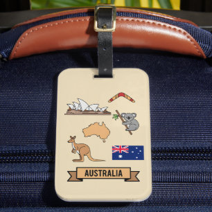 Retro Travel Australia Iconic National Symbols Luggage Tag