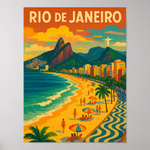 Retro Travel Copacabana Rio de Janeiro Brazil  Poster