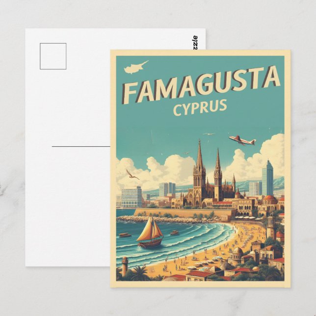 Retro travel Famagusta Beach Cyprus gifts Postcard (Front/Back)
