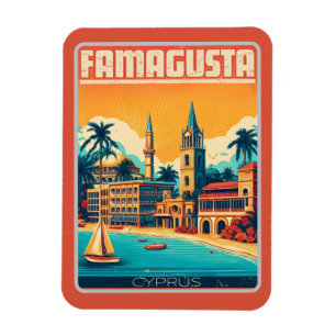 Retro travel Famagusta Beach Cyprus souvenirs gift Magnet