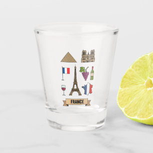 Retro Travel France Iconic National Symbols  Shot Glass