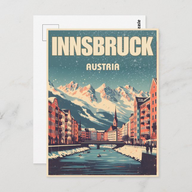 Retro travel Innsbruck Tyrol - Austrian alps gifts Postcard (Front/Back)