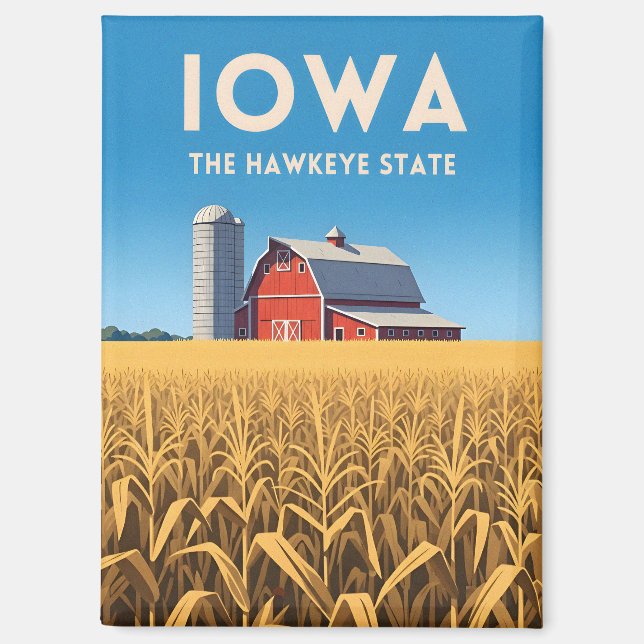 Retro Travel Iowa Vintage Heartland Farm Landscape Magnet (Front)
