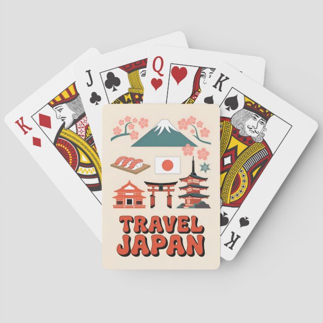 Retro Travel Japan Iconic National Symbols Playing Cards (Back)