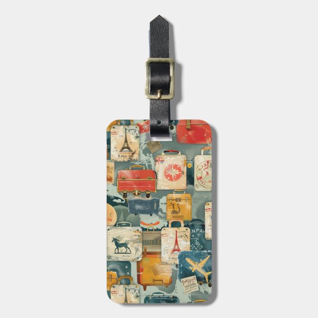 Retro Travel Luggage Tags (Front Vertical)