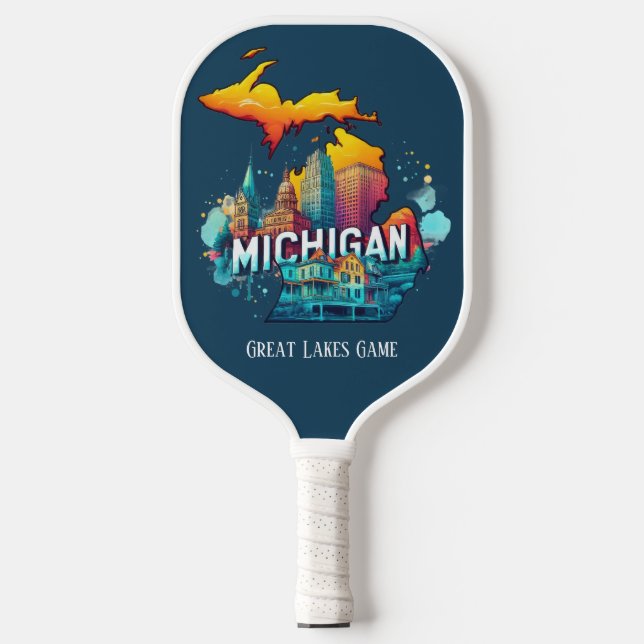 Retro Travel Map Michigan State Pickleball Paddle (Front)