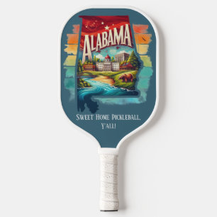 Retro Travel Map of Alabama State Pickleball Paddle