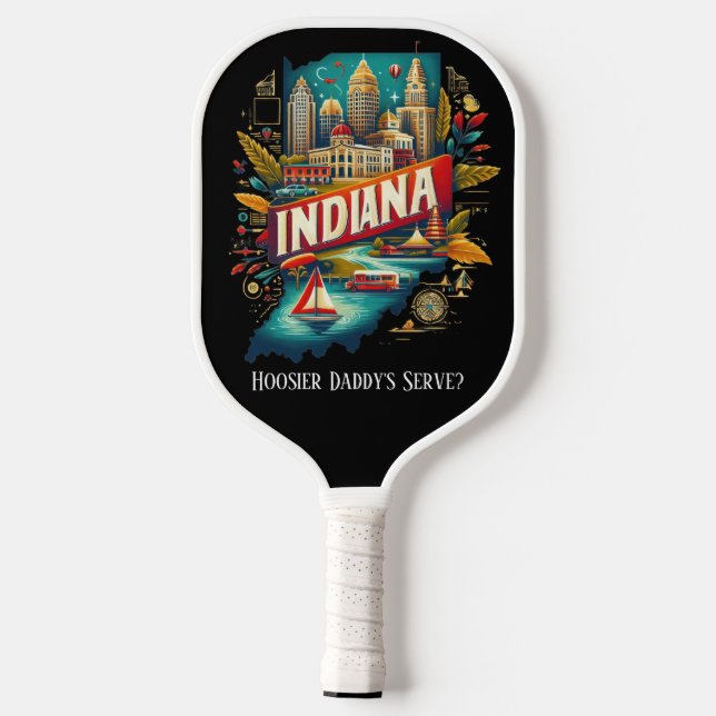 Retro Travel Map of Indiana State   Pickleball Paddle (Back)