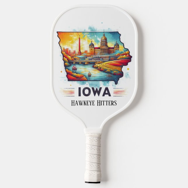 Retro Travel Map of Iowa State   Pickleball Paddle (Back)
