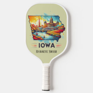 Retro Travel Map of Iowa State Pickleball Paddle