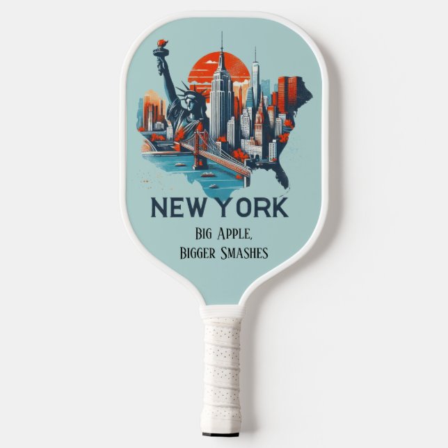Retro Travel Map of New York State   Pickleball Paddle (Back)