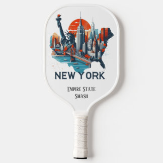 Retro Travel Map of New York State Pickleball Paddle
