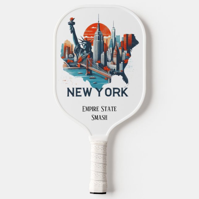 Retro Travel Map of New York State   Pickleball Paddle (Back)