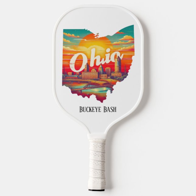 Retro Travel Map of Ohio State   Pickleball Paddle (Back)