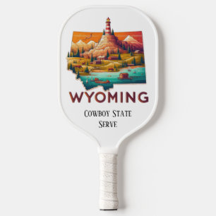 Retro Travel Map of Wyoming State Pickleball Paddle