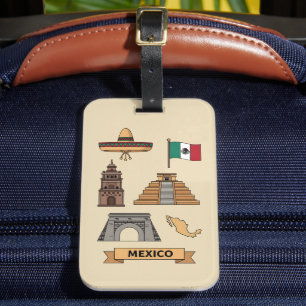 Retro Travel Mexico Iconic National Symbols  Luggage Tag