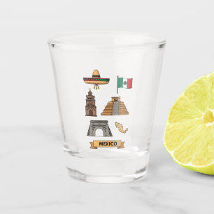 Retro Travel Mexico Iconic National Symbols  Shot Glass