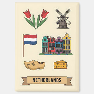 Retro Travel Netherlands Iconic Cultural Symbols Magnet