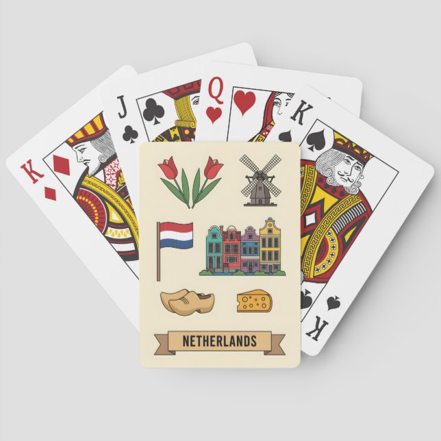 Retro Travel Netherlands Iconic Cultural Symbols Playing Cards (Back)