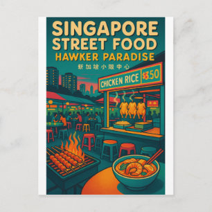 retro travel‑ of Singapore street food Postcard