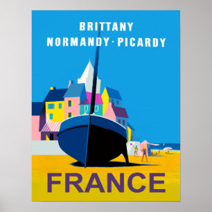 Retro Travel poster for Normandy, France