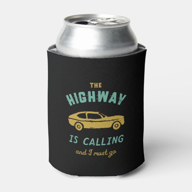 Retro Travel Road Trip Quote Highway Is Calling Can Cooler (Can Front)