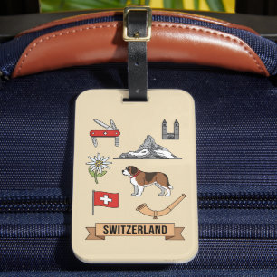 Retro Travel Switzerland Iconic National Symbols Luggage Tag