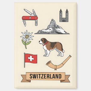Retro Travel Switzerland Iconic National Symbols Magnet