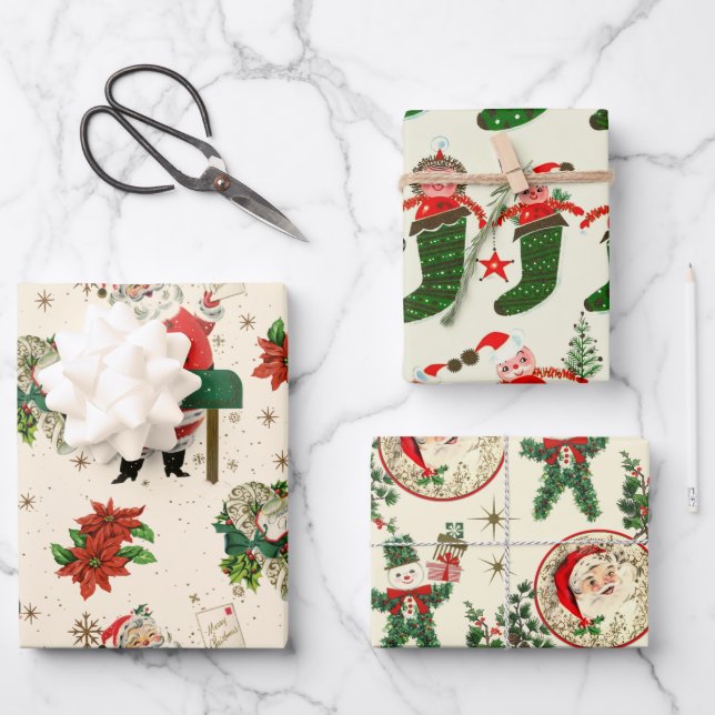 Retro Treasures Christmas Wrapping Paper Sheet (Front)