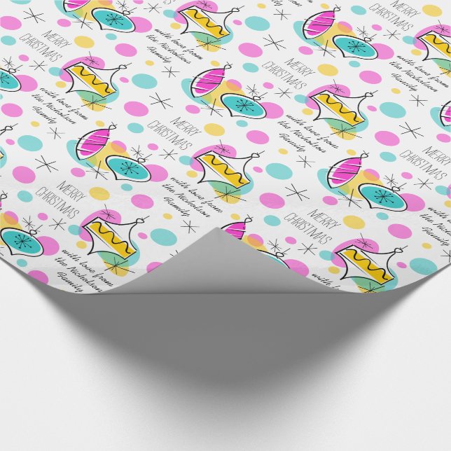 Retro Tree Baubles 2 Text wrapping paper (Corner)