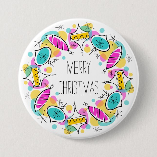 Retro Tree Baubles Christmas button (Front)