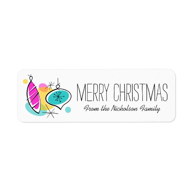 Retro Tree Baubles Christmas label small (Front)