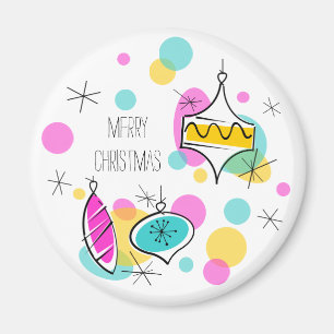 Retro Tree Baubles Christmas magnet round