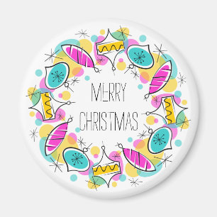 Retro Tree Baubles Circle Christmas magnet round
