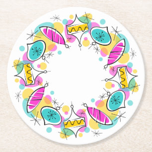 Retro Tree Baubles Circle coaster round