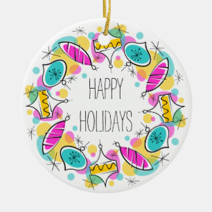 Retro Tree Baubles Circle Holidays ornament round