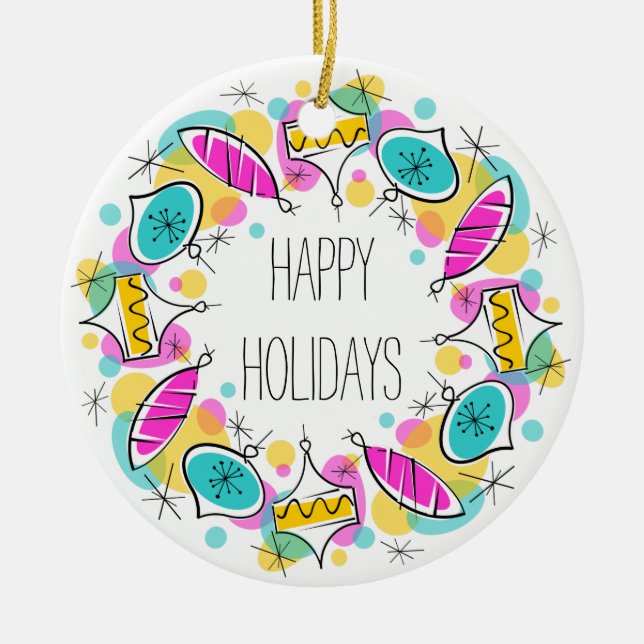 Retro Tree Baubles Circle Holidays ornament round (Front)