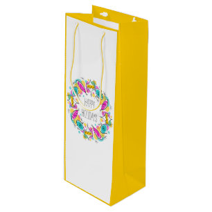 Retro Tree Baubles Circle Holidays wine yellow Gift Bag