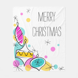 Retro Tree Baubles Corner Christmas fleece blanket
