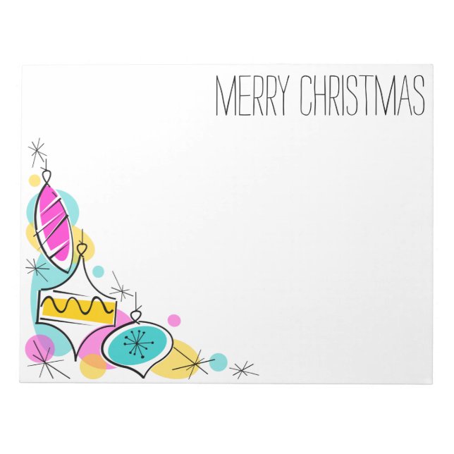 Retro Tree Baubles Corner Christmas notepad (Front)