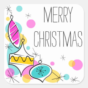 Retro Tree Baubles Corner Christmas sticker square