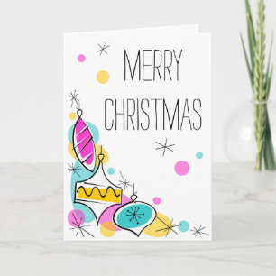 Retro Tree Baubles Corner Christmas vertical Holiday Card
