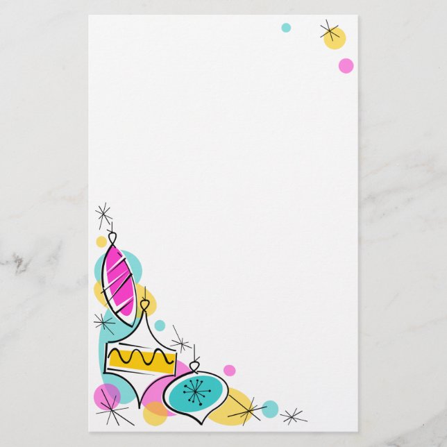 Retro Tree Baubles Corner stationery (Front)