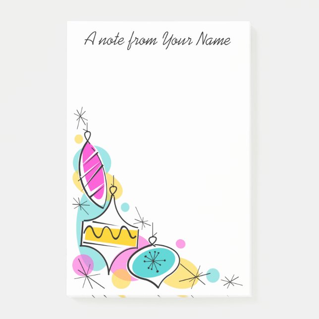 Retro Tree Baubles Corner Text vertical Post-it Notes (Front)