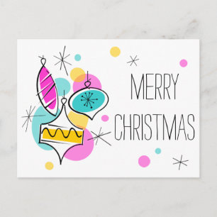 Retro Tree Baubles Group Christmas postcard
