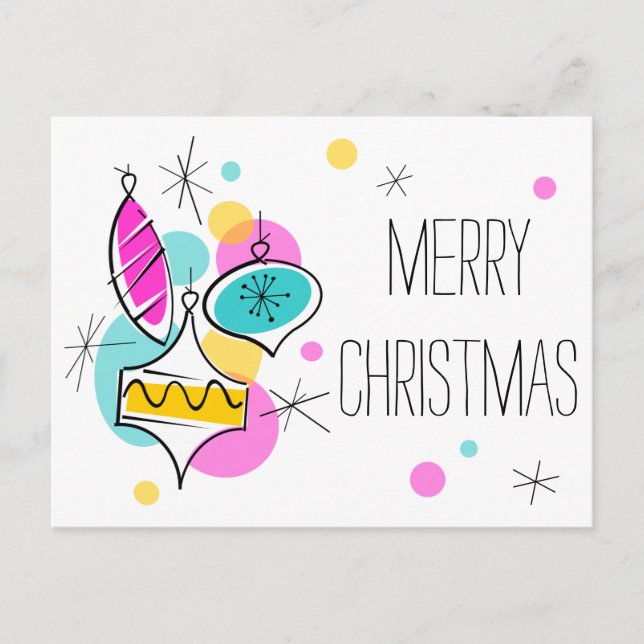 Retro Tree Baubles Group Christmas postcard (Front)