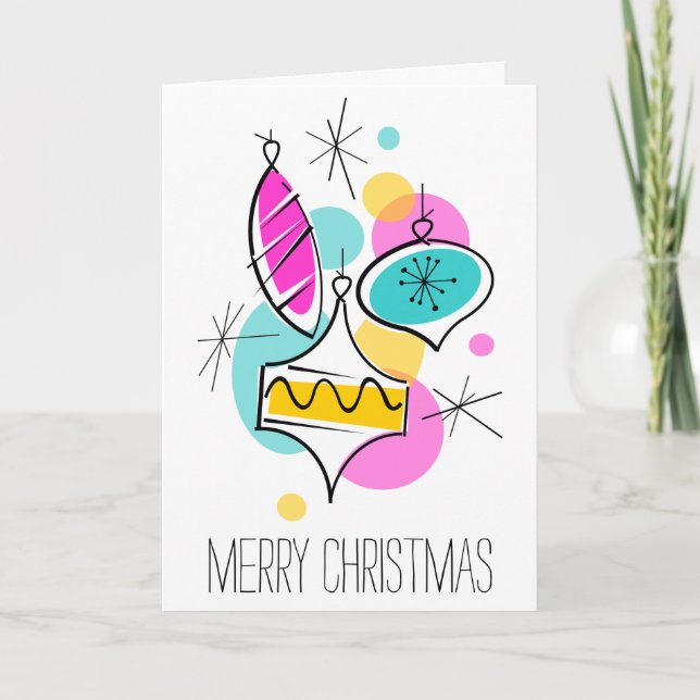 Retro Tree Baubles Group Christmas text vertical Holiday Card (Front)