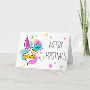 Retro Tree Baubles Group Merry Christmas card