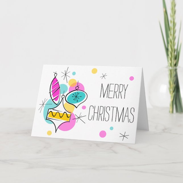 Retro Tree Baubles Group Merry Christmas card (Front)