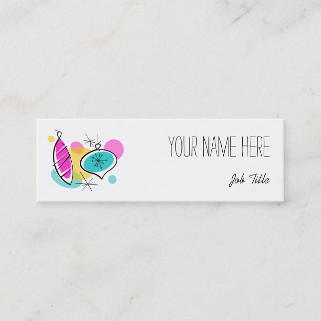 Retro Tree Baubles Groups side text skinny Mini Business Card (Front)